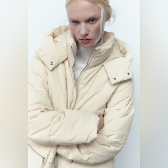 Zara Ecru Water Repellent Puffer Coat - Picture 12 of 16